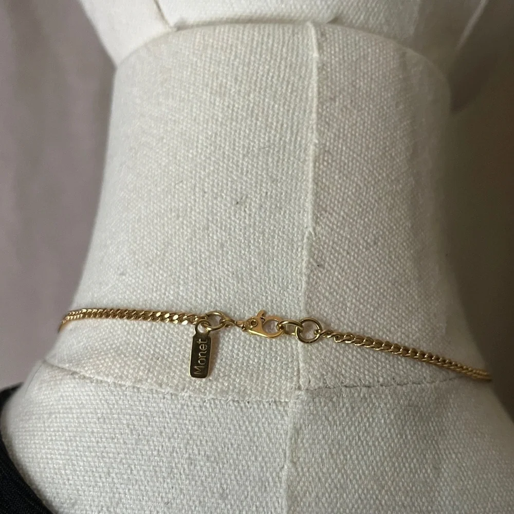 Monet Gold Tone Tassel Pendant Necklace Long Chain Vintage 24.5